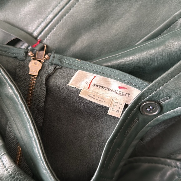 By Anthropologie Samira Dark Green Faux Vegan Leather Jumpsuit - Picture 6 of 11